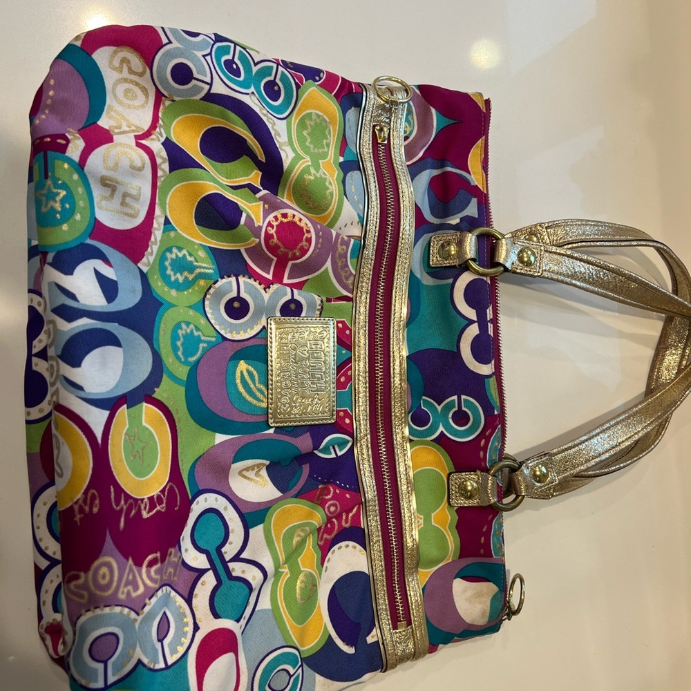 Coach Multicolor Tote Bag with Gold Accents